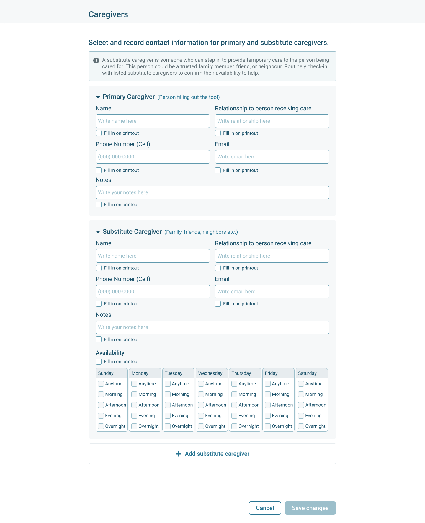 Select information sections